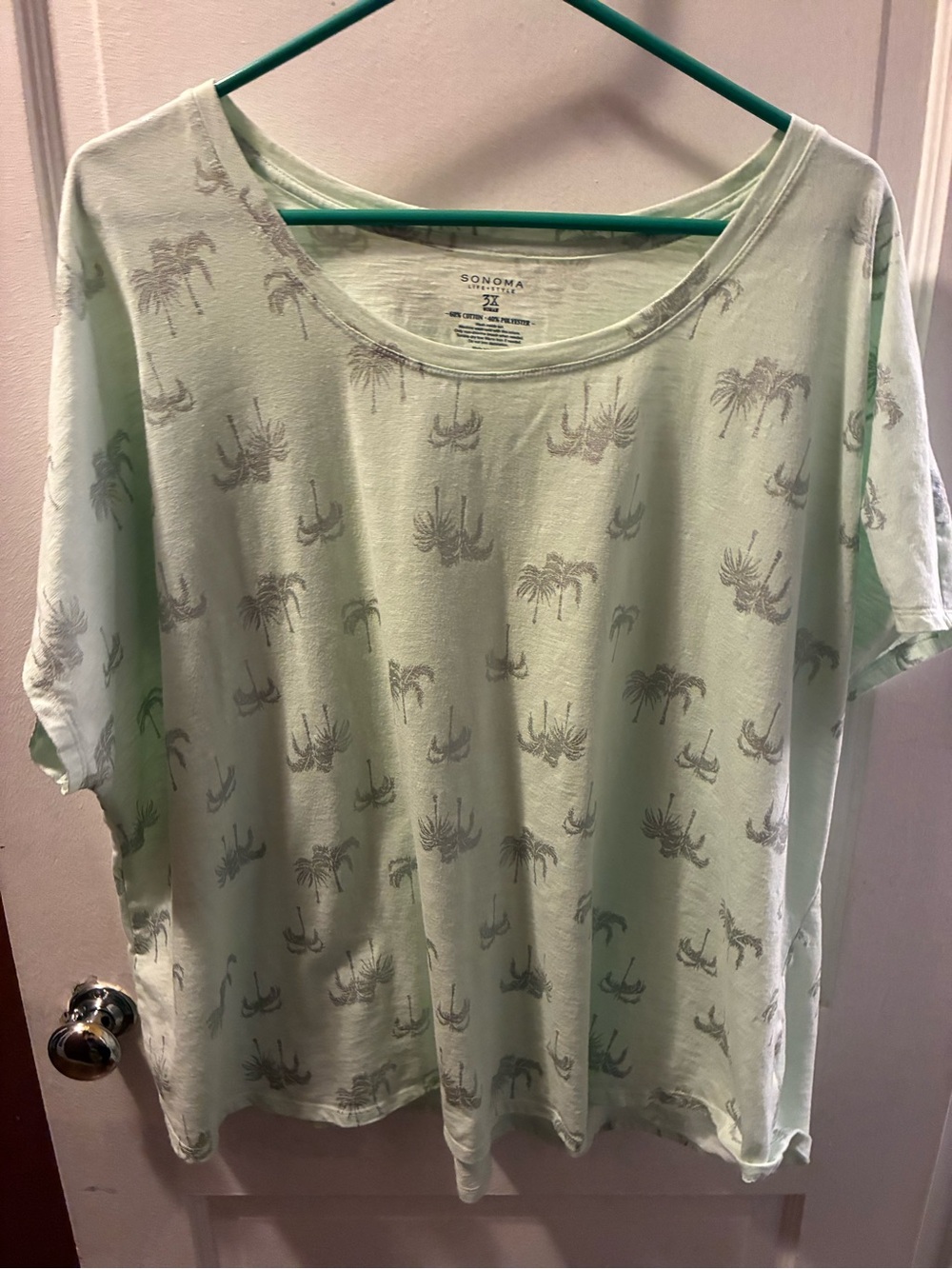 Sonoma Mint Green Palm-Print Short Sleeve Tee